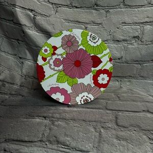 Clinique Mod Flower Power Promotional Tin Cannister Pink Green White 6” Diameter